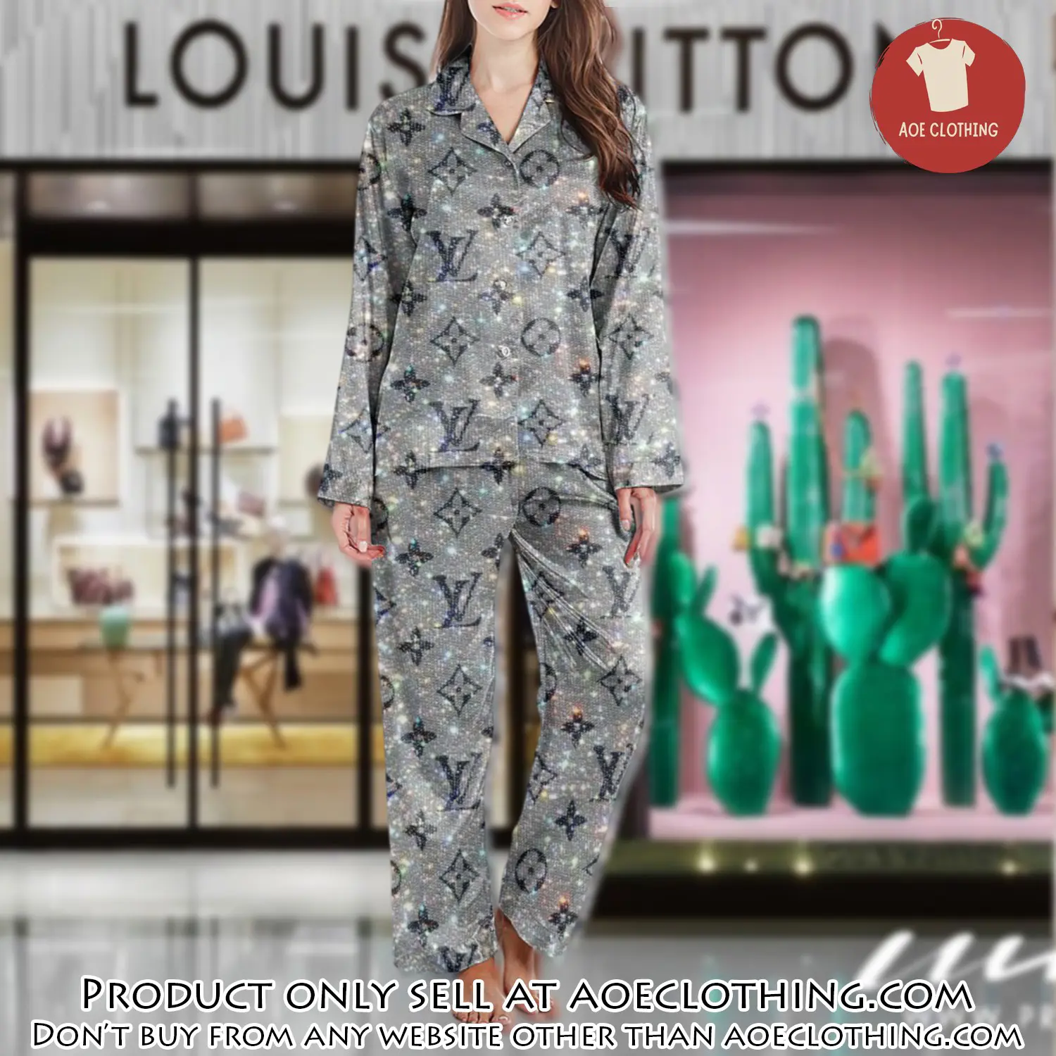 Lv monogram long satin pajama set pjs1008 aoe2556219